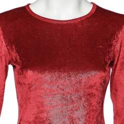 Moschino Cheap and Chic Red Stretch Velvet Glitter Detail T-Shirt M