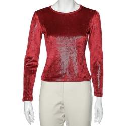 Moschino Cheap and Chic Red Stretch Velvet Glitter Detail T-Shirt M