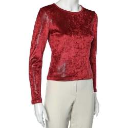 Moschino Cheap and Chic Red Stretch Velvet Glitter Detail T-Shirt M