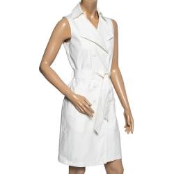 Pre Owned Moschino Cheap and Chic White Cotton Sleeveless Double Breasted Belted Mini Dress S