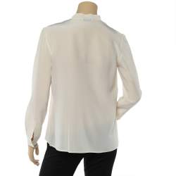 Pre Owned Moschino Cheap and Chic Cream Silk Neck Tie Detail Top M