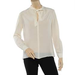 Pre Owned Moschino Cheap and Chic Cream Silk Neck Tie Detail Top M