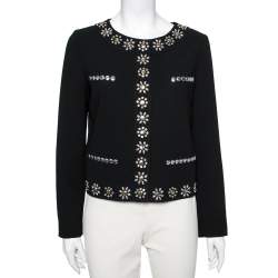 Pre Owned Moschino Cheap and Chic Black Crepe Studded Detail Cropped Jacket M