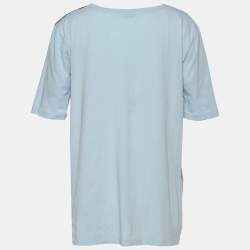 Moschino Cheap & Chic Blue Cotton & Printed Chiffon Paneled T-Shirt M