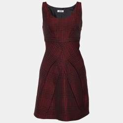 Pre Owned Moschino Cheap And Chic Burgundy Houndstooth Jacquard Sheath Dress M