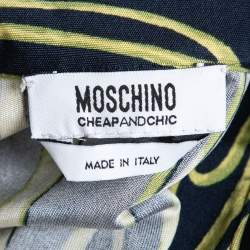 Moschino Cheap and Chic Navy Blue and Yellow Printed Jersey Dolman Sleeve Shirt S