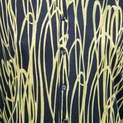 Moschino Cheap and Chic Navy Blue and Yellow Printed Jersey Dolman Sleeve Shirt S