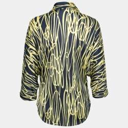 Moschino Cheap and Chic Navy Blue and Yellow Printed Jersey Dolman Sleeve Shirt S