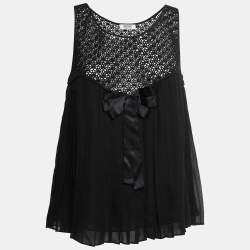 Pre Owned Moschino Cheap and Chic Black Silk & Lace Pleated Top M