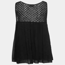 Pre Owned Moschino Cheap and Chic Black Silk & Lace Pleated Top M