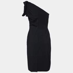 Pre Owned Moschino Cheap and Chic Black Wool Ruched Detail One Shoulder Mini Dress S