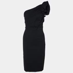 Pre Owned Moschino Cheap and Chic Black Wool Ruched Detail One Shoulder Mini Dress S