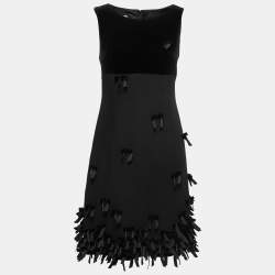 Pre Owned Moschino Cheap and Chic Vintage Black Velvet Contrast Bow-Embellished Dress S