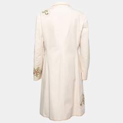 Pre Owned Moschino Cheap and Chic Cream Canvas Floral Embroidered Coat L