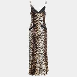 Pre Owned Moschino Cheap and Chic Brown Leopard Print Silk Slip Dress S