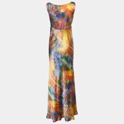 Pre Owned Moschino Cheap and Chic Multicolour Printed Satin Silk Maxi Dress L