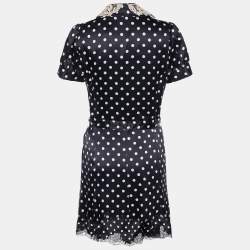 Pre Owned Moschino Cheap and Chic Black Polka Dot Silk Satin Belted Shirt Dress M