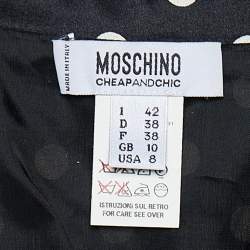 Pre Owned Moschino Cheap and Chic Black Polka Dot Silk Satin Belted Shirt Dress M