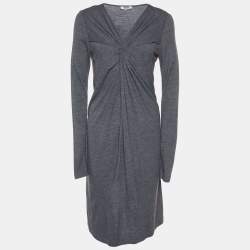Pre Owned Moschino Cheap and Chic  Grey Wool Knot Detail Shift Dress M