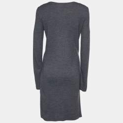 Pre Owned Moschino Cheap and Chic  Grey Wool Knot Detail Shift Dress M