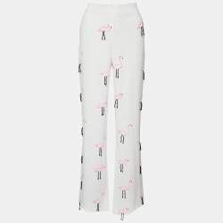 Moschino Cheap and Chic Runway White Printed Crepe Embellished Wide Leg Pants M