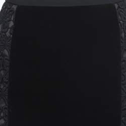 Pre Owned Moschino Cheap and Chic Black Velvet and Floral Lace Detail Knee Length Skirt M
