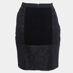 Pre Owned Moschino Cheap and Chic Black Velvet and Floral Lace Detail Knee Length Skirt M