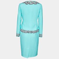 Moschino Cheap & Chic Turquoise Blue Crepe Chain printed Blazer & Mini Skirt Set S