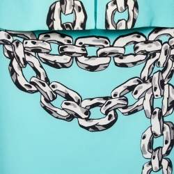 Moschino Cheap & Chic Turquoise Blue Crepe Chain printed Blazer & Mini Skirt Set S