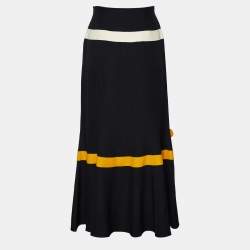 Pre Owned Moschino Cheap and Chic Black Floral Applique Crepe Midi Skirt M