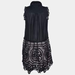 Pre Owned Moschino Cheap & Chic Black Cotton & Silk Lace Hem Sleeveless Top S