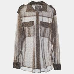 Pre Owned Moschino Cheap and Chic Brown Leopard Print Mesh Sheer Shirt M