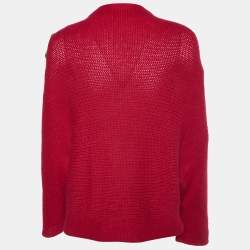 Pre Owned Moschino Cheap and Chic Red Wool Applique Detail Cardigan M