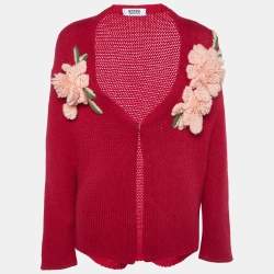 Pre Owned Moschino Cheap and Chic Red Wool Applique Detail Cardigan M