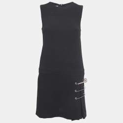 Pre Owned Moschino Cheap and Chic Black Wool Pin Detail Sleeveless Dress S