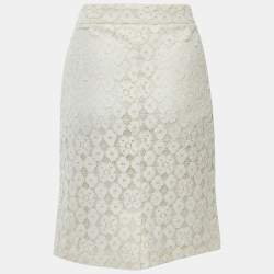 Pre Owned Moschino Cheap and Chic Cream Lace Knee Length Skirt M