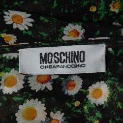 Pre Owned Moschino Cheap and Chic Black Floral Printed Crochet Sleeve Top S