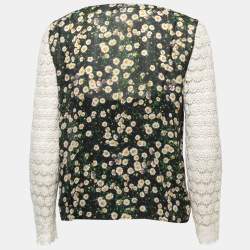 Pre Owned Moschino Cheap and Chic Black Floral Printed Crochet Sleeve Top S