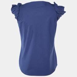 Moschino Cheap and Chic Navy Blue Cotton Ruffle Sleeve Detail Top S