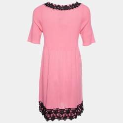 Pre Owned Moschino Cheap and Chic Pink Cotton Knit lace Trim Detail Mini Dress L