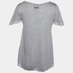 Pre Owned Moschino Cheap and Chic Grey Printed Knit Bow Detail T-shirt M