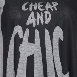 Pre Owned Moschino Cheap and Chic Grey Printed Knit Bow Detail T-shirt M