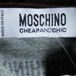 Pre Owned Moschino Cheap and Chic Grey Printed Knit Bow Detail T-shirt M