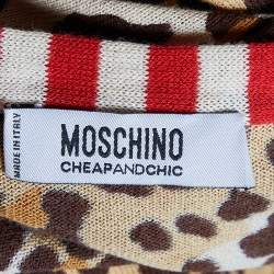 Pre Owned Moschino Cheap and Chic Brown Animal Printed Cotton Knit Cardigan M