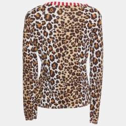 Pre Owned Moschino Cheap and Chic Brown Animal Printed Cotton Knit Cardigan M