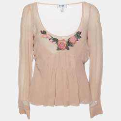 Pre Owned Moschino Cheap and Chic Beige Light pink Embellished Silk Chiffon Top M
