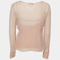 Pre Owned Moschino Cheap and Chic Beige Light pink Embellished Silk Chiffon Top M