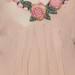 Pre Owned Moschino Cheap and Chic Beige Light pink Embellished Silk Chiffon Top M