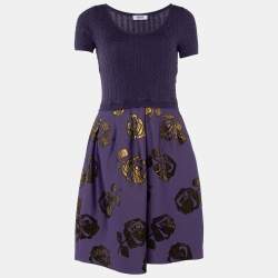 Pre Owned Moschino Cheap and Chic Purple Knit & Floral Lurex jacquard Mini Dress M
