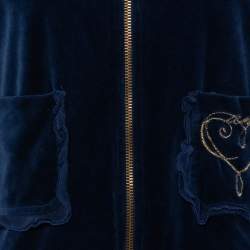 Pre Owned Moschino Cheap and Chic Navy Blue Velvet Zip Front Jacket M